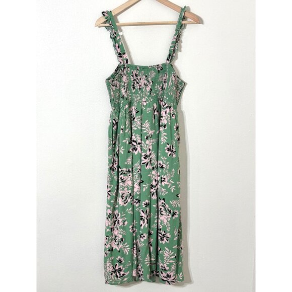 Torrid Smocked Floral Rayon Midi Dress 1X Ruffle Straps Green Cottagecore Easter - Picture 5 of 16